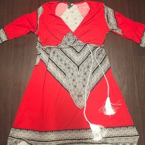 Red dress with black and white deatil